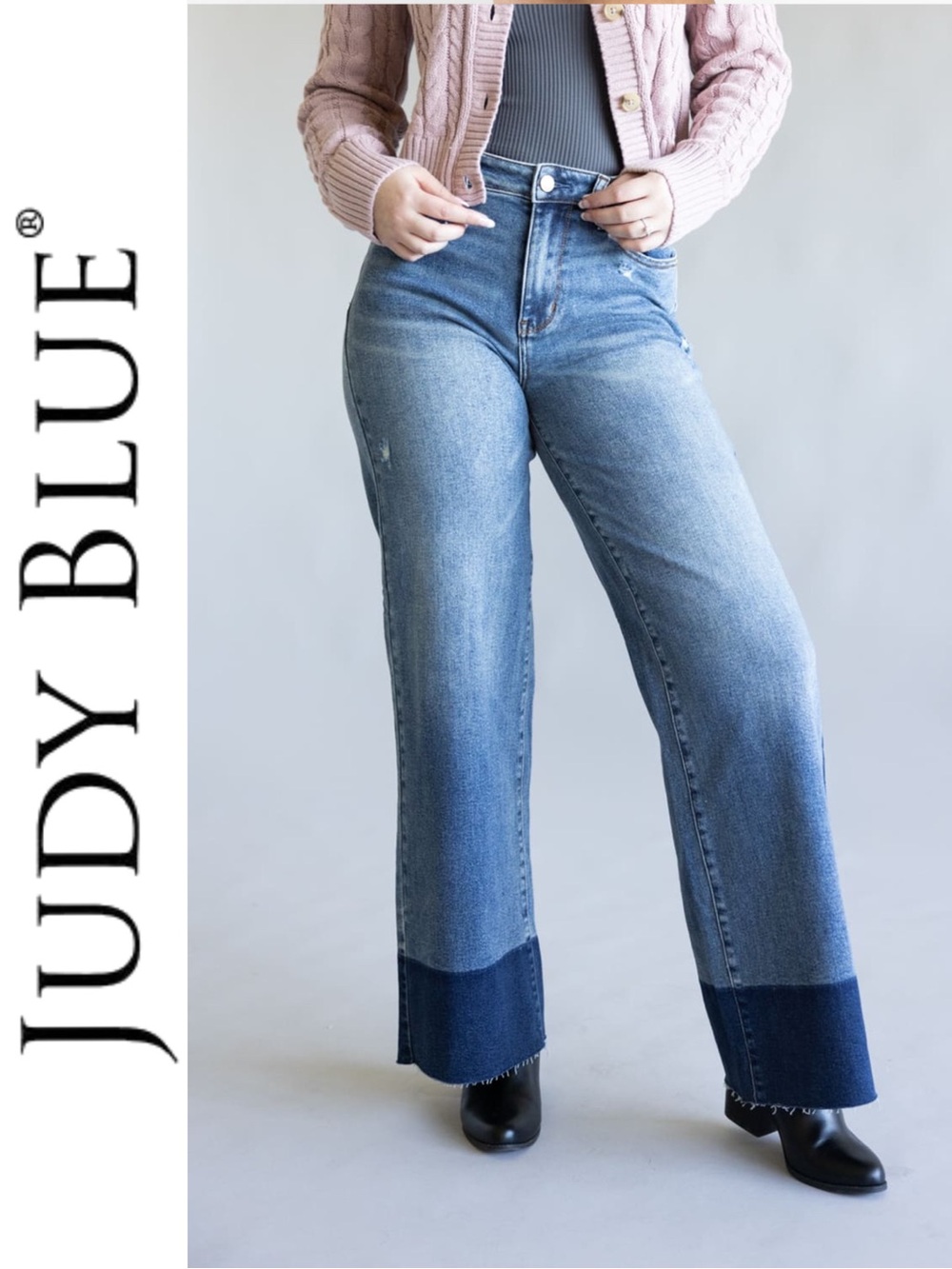 JUDY BLUE | High Waist Column Straight Two-Toned Jeans - Style #881043